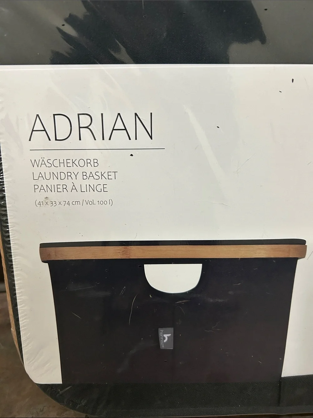 Hennez Adrian Black Canvas Laundry Basket with Wood Lid BRAND NEW FACTORY SEALED
